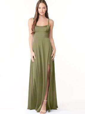 Azazie Halsey Pistachio Maxi Dress with Side Slit Size 16A